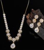 Silver Gold plated Polki Choker Necklace Set With Earrings