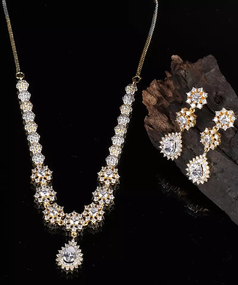 Silver Gold plated Polki Choker Necklace Set With Earrings