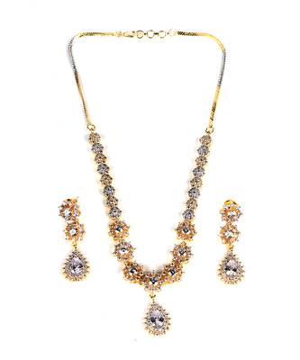 Silver Gold Plated Polki Choker Necklace Set With Earrings 3