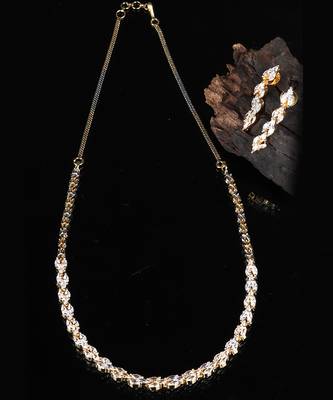Silver Gold plated American Diamonds Choker Necklace Set With Earrings 1