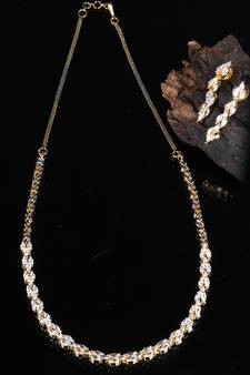 Silver Gold plated American Diamonds Choker Necklace Set With Earrings