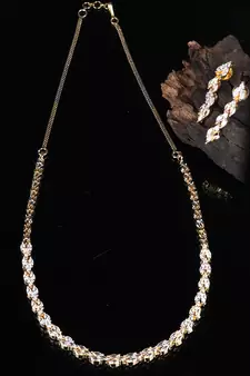 Silver Gold plated American Diamonds Choker Necklace Set With Earrings