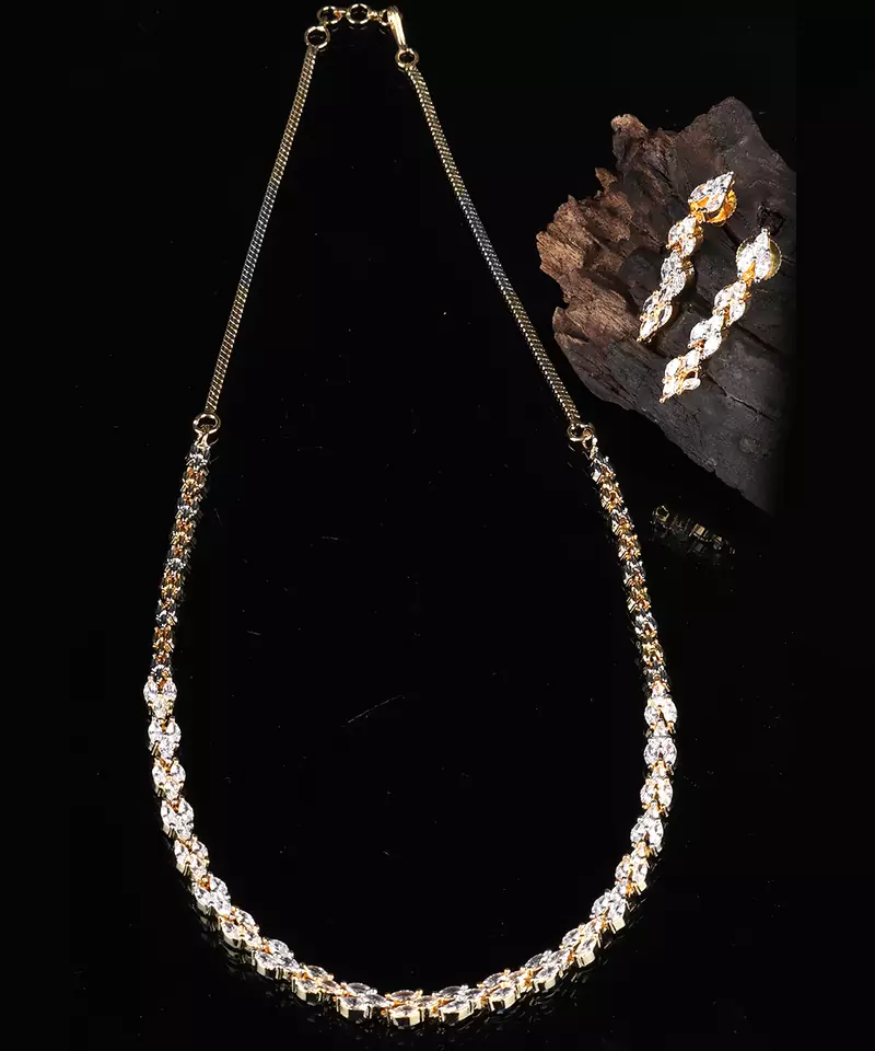 Silver Gold plated American Diamonds Choker Necklace Set With Earrings
