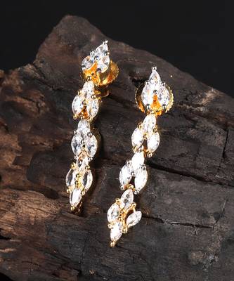Silver Gold plated American Diamonds Choker Necklace Set With Earrings 2