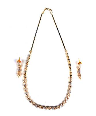 Silver Gold plated American Diamonds Choker Necklace Set With Earrings 3