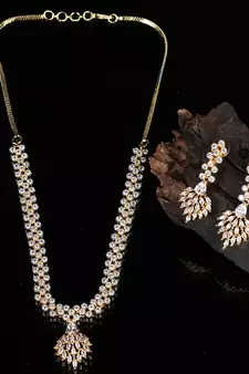 Silver Gold plated Polki Choker Necklace Set With Earrings
