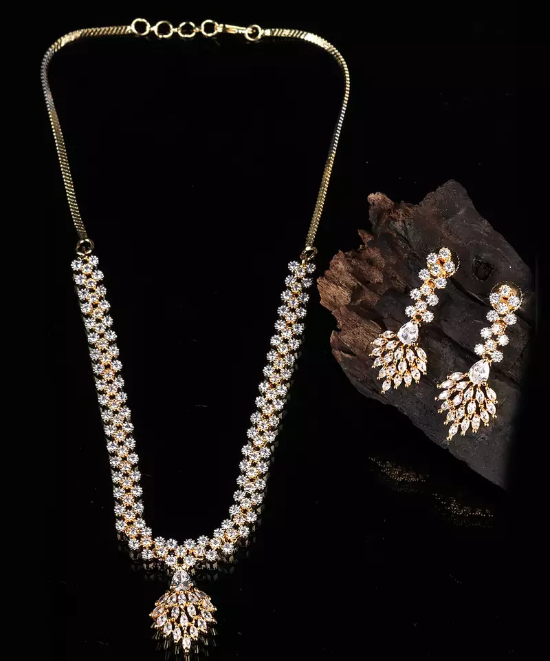 Silver Gold plated Polki Choker Necklace Set With Earrings