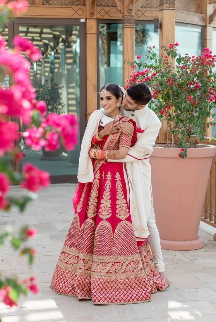 Dark Pink Bridal Lehenga With Groom Magenta Hand Embroidery Velvet