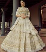 Off-white zari and sequins embroidered georgette Semi Stitched wedding Lehenga