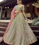 Green gota and resham embroidered organza Semi Stitched wedding Lehenga