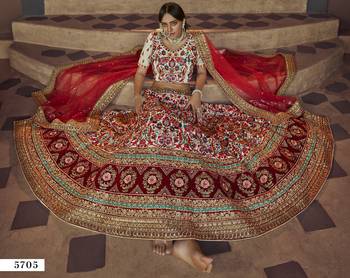 Off-white resham and sequins embroidered art Silk Semi Stitched wedding Lehenga 4