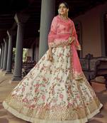 Off-white resham and sequins embroidered georgette Semi Stitched Bridal Lehenga