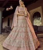 Peach Sequins zari and resham embroidered georgette Semi Stitched wedding Lehenga