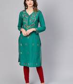 Green embroidered cotton cotton-kurtis