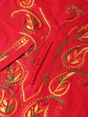 Red embroidered cotton cotton-kurtis 2