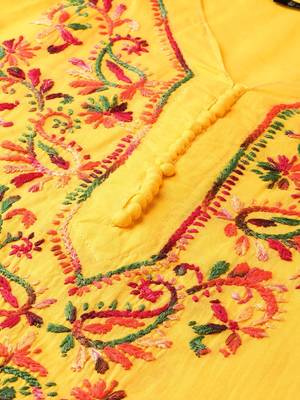 Yellow embroidered cotton kurtis 2