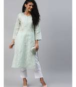 Ada Hand Embroidered Grey Cotton Lucknowi Chikan Women Kurta - A240295
