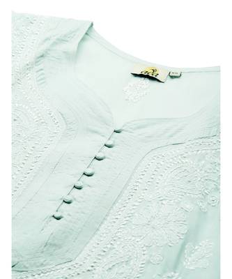Ada Hand Embroidered Grey Cotton Lucknowi Chikan Women Kurta - A240295 4