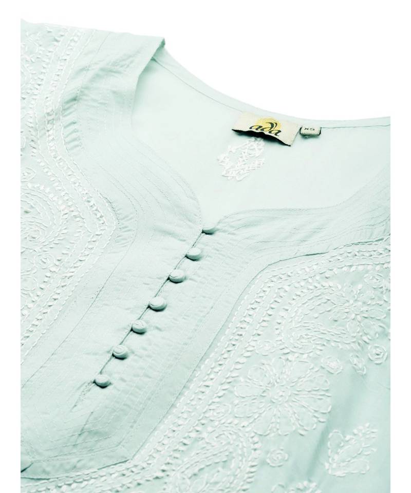 Ada Hand Embroidered Grey Cotton Lucknowi Chikan Women Kurta - A240295