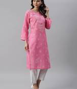 Ada Women's Hand Embroidered Pink Cotton Lucknowi Chikankari Women Kurta - A133537