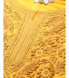 Women'S Hand Embroidered Mustard Cotton Lucknow Chikankari Women Kurta