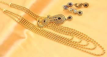 Gorgeous Peacock Blue Mugappu Multi Layer Necklace Set 1