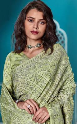 Blue printed manipuri silk saree with blouse 2