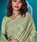 Blue printed manipuri silk saree with blouse