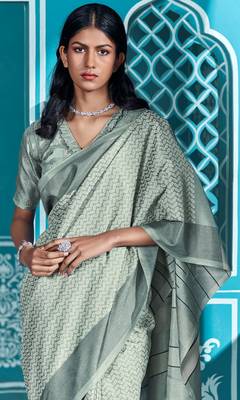 Grey printed manipuri silk saree with blouse 2