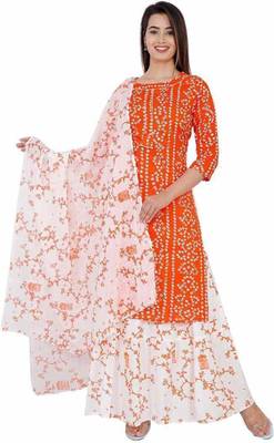 Orange printed rayon kurtas-and-kurtis 1