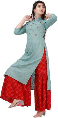 Black embroidered rayon kurtas-and-kurtis 3