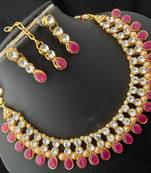 Raani Pink Kundan CZ Pearl Designer 4pc Full Jewellery Set