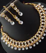 White Kundan CZ Pearl Designer 4pc Full Jewellery Set