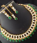 White Green Kundan CZ Pearl Designer 4pc Full Jewellery Set