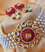 Red Meenakari Kundan Pearl Bandhai Chokar Jewellery set