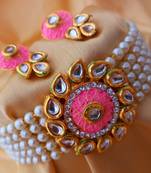 Pink Meenakari Kundan Pearl Bandhai Chokar Jewellery set