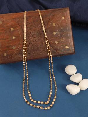 Piah Fashion Long  Traditional Gold Plated Brass  Two Line  Necklace Chain For Womens & Girls 3