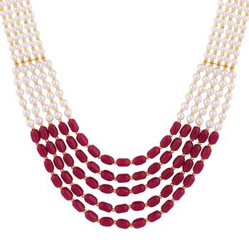 Piah Fashion Brass Rajwadi Groom Mala Pearl Layered Gold Plated Necklace For Womens,Girls,Mens & Boys(UniSex) 1