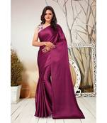 purple plain satin saree with blouse