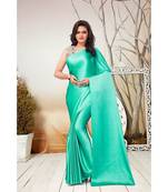 green plain satin saree with blouse
