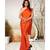 orange plain satin saree with blouse