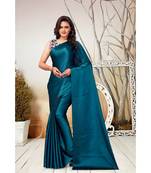 blue plain satin saree with blouse