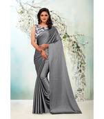 grey plain satin saree with blouse