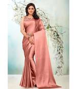 Peach plain satin saree with blouse