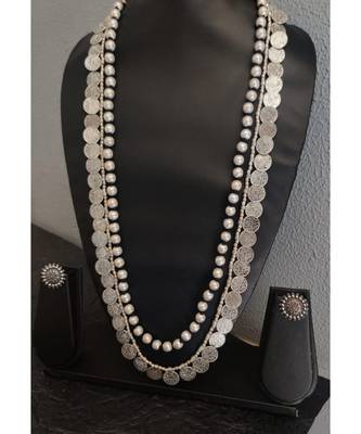 Silver Coin And Beaded Necklace Set 1
