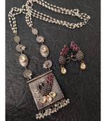 Peacock Pendant Necklace Set In Pink Stone