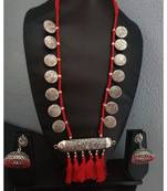 Red Tassel Necklace set In silver Coin