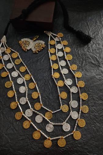 Golden And Silver Coin Necklace Set
