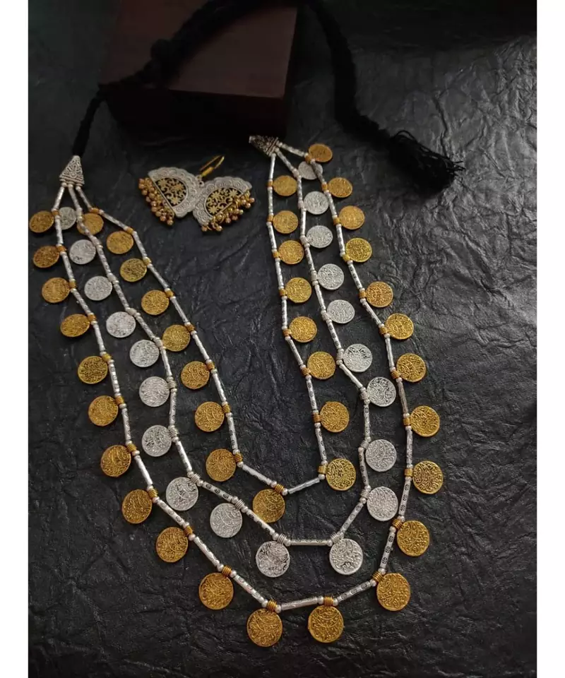 Golden And Silver Coin Necklace Set