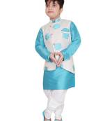 Blue plain cotton silk boys-kurta-pyjama